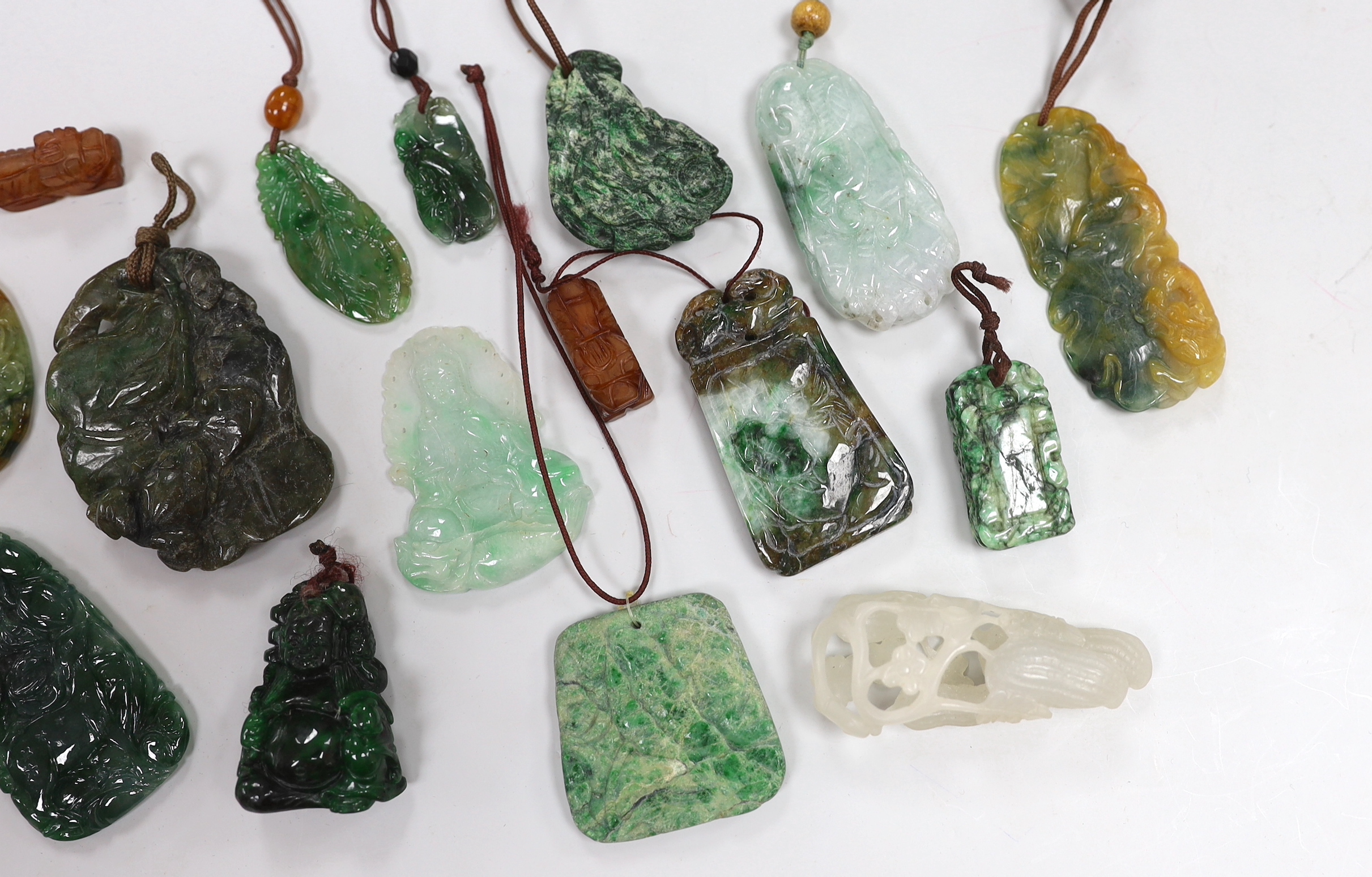 Sixteen Chinese jade or jadeite carvings